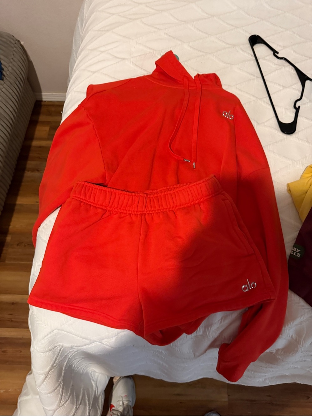 ALO Yoga Red Men's Athletic Hoodie & Shorts Set